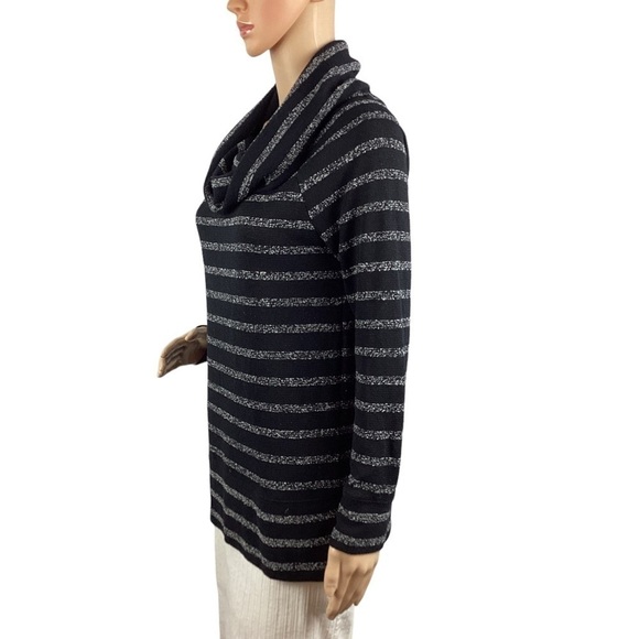 Lou & Grey Sweater Size M Black Stripe Cowl Neck - Picture 4 of 7